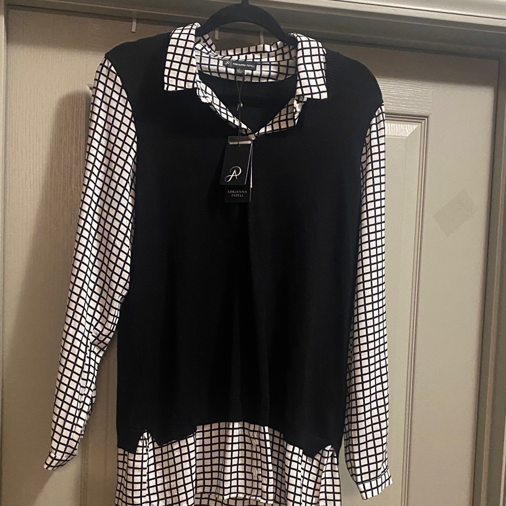 Adrianna Papell Black and White Layered Blouse